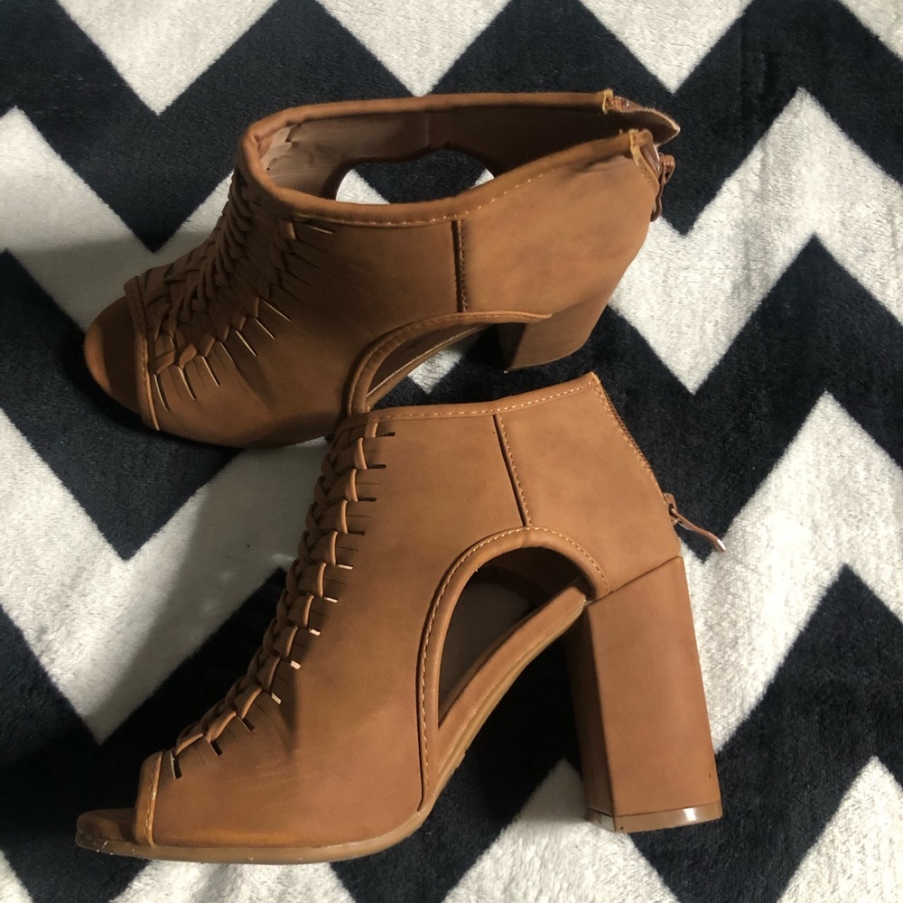 Brown Zipper Platform Heels